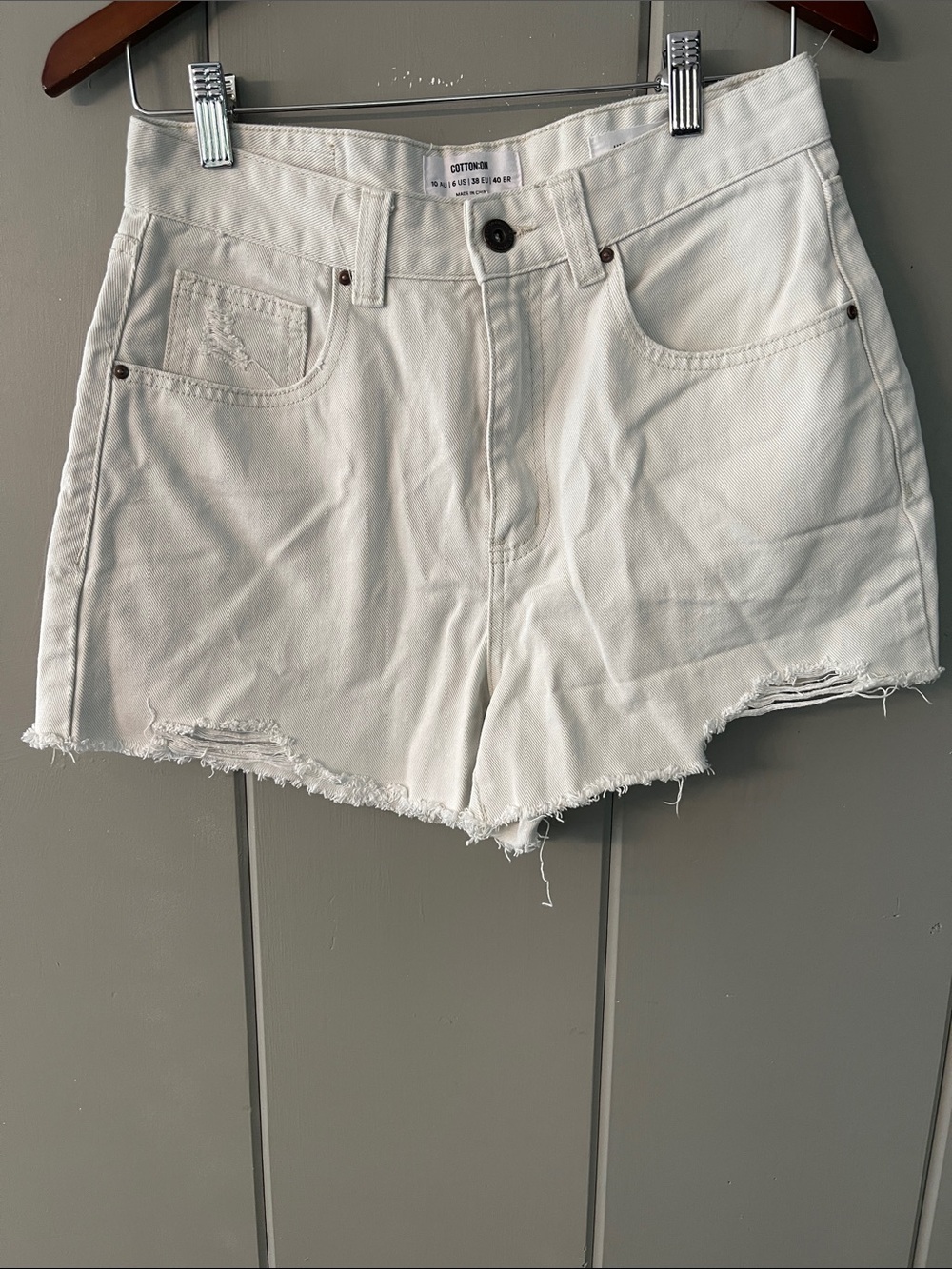 Cotton On Jean Shorts Cut Off White Denim Festival Cowgirl Western Bohemian
